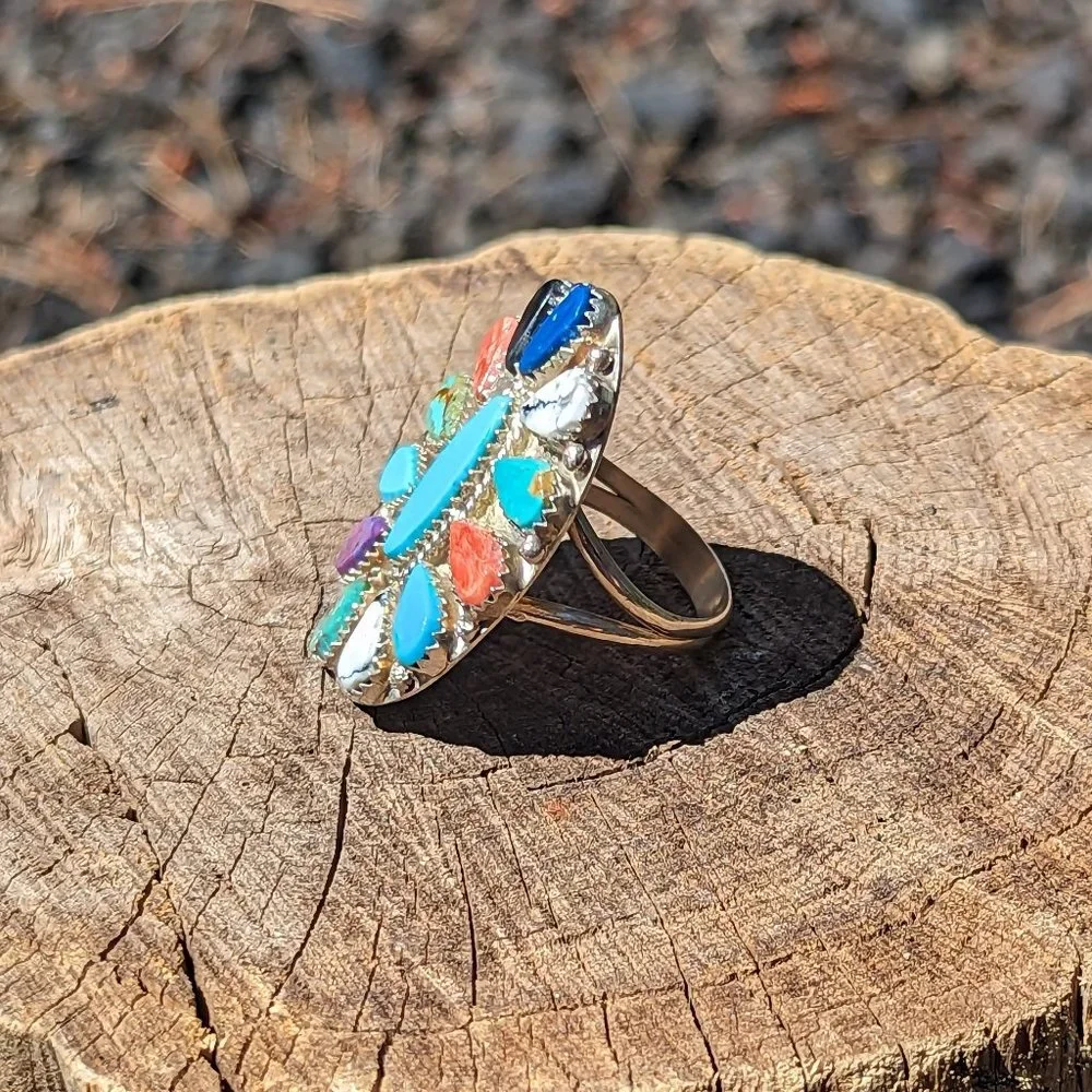 Women's Navajo Ring Cluster Design Genuine Native American Jewelry sz‎ 10.75 ***